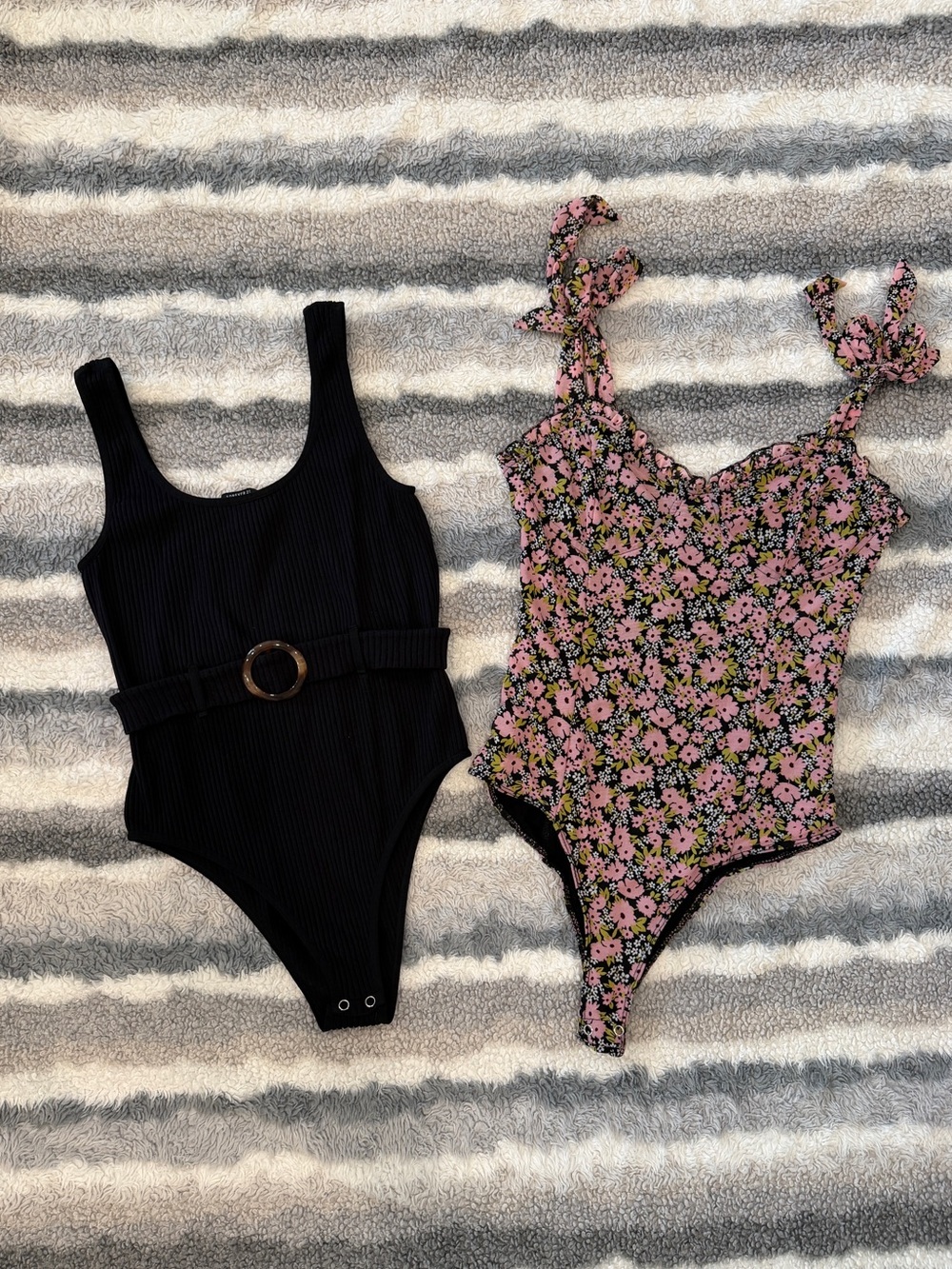 Forever 21 Bodysuit Bundle | Size M | Black Belted & Floral Tie-Strap